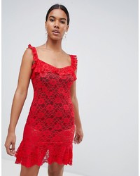 Red Ruffle Lace Bodycon Dress