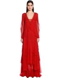 Red Ruffle Lace Evening Dress