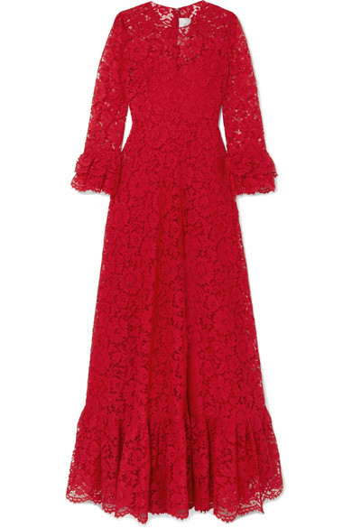 Valentino Red Lace Long Sleeve Dress