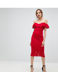 Red Ruffle Lace Sheath Dress
