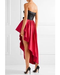 Moschino Faux Leather And Ruffled Satin Midi Dress Red