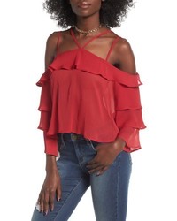 Love, Fire Ruffle Cold Shoulder Blouse