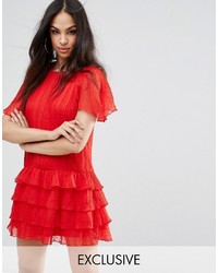 Red Ruffle Mesh Dress
