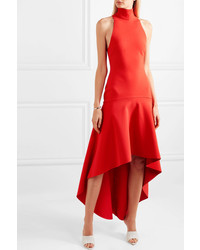 SOLACE London Bahar Asymmetric Ruffled Crepe Midi Dress