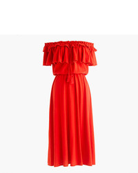 Red Ruffle Off Shoulder Dress