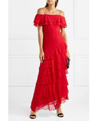 Alice + Olivia Alice Olivia Elioisa Ruffled Off The Shoulder Silk Chiffon Gown Red