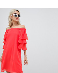 Vero Moda Petite Off Shoulder Mini Dress With Tiered Sleeve In Red