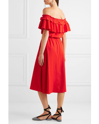 J.Crew Poppy Off The Shoulder Ruffled Cotton And Linen Blend Dress Red