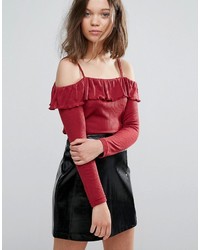 Daisy Street Off The Shoulder Ruffle Top In Rib
