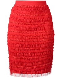 Red Ruffle Pencil Skirt