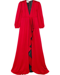 Red Ruffle Satin Evening Dress