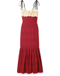 Red Ruffle Satin Maxi Dress