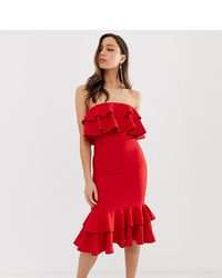 Chi Chi London Tall Jersey Midi Dress With Frill Detail In Red