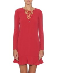 Emilio Pucci Lace Up Ruffle Trimmed Cady Dress