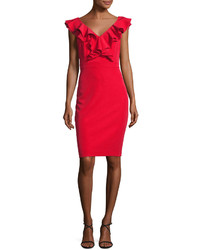 Taylor Ruffle Sleeveless Sheath Dress Red