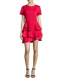 DKNY Short Sleeve Ruffle Skirt Dress Red