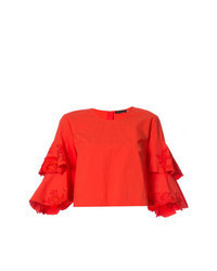 Red Ruffle Short Sleeve Blouse