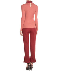 Fendi Csahmere Silk Ribbed Top With Ruffled Collar