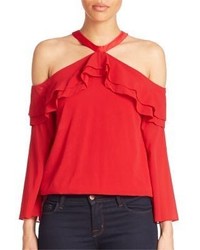 Alice + Olivia Layla Cold Shoulder Ruffle Top