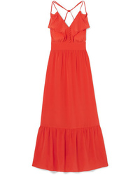 Red Ruffle Silk Maxi Dress