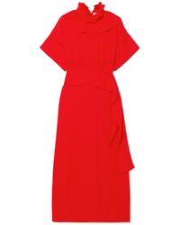 Red Ruffle Silk Midi Dress