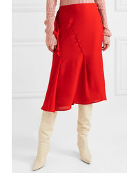 Victoria Beckham Ruffled Silk De Chine Midi Skirt