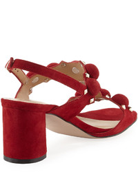 Neiman Marcus Lannie Stud Pompom Sandal Red