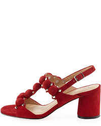 Neiman Marcus Lannie Stud Pompom Sandal Red