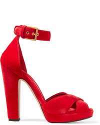 Alexander McQueen Velvet Platform Sandals Crimson
