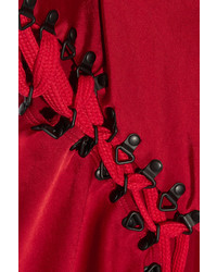 DKNY Asymmetric Lace Up Satin Crepe Top Red