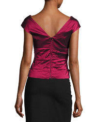 Rickie Freeman For Teri Jon Cap Sleeve Tiered Stretch Satin Top Red