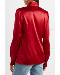 Dolce & Gabbana Pussy Bow Silk Blend Satin Blouse Red