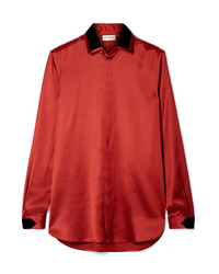 Red Satin Button Down Blouse