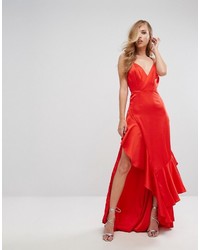 Fame And Partners Matte Satin Gown With Frill Detail