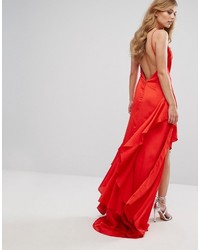 Fame And Partners Matte Satin Gown With Frill Detail