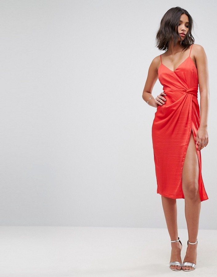 red satin dress Zara SATIN CAMISOLE DRESS Red | the urge US Red Ruched ...