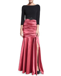 Theia 34 Sleeve Ruched Mermaid Combo Gown