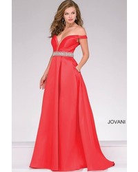 Jovani Off The Shoulder Satin Prom Ballgown 45135