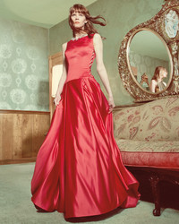 Jovani Sleeveless Pleated Satin Ball Gown Red