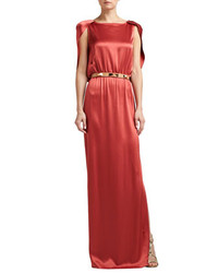 St. John Collection Liquid Satin Evening Gown With Capelet