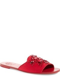 Red Satin Flat Sandals