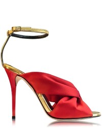 Oscar de la Renta Angelica Poppy Red Satin Specchio High Heel Sandal