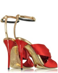 Oscar de la Renta Angelica Poppy Red Satin Specchio High Heel Sandal