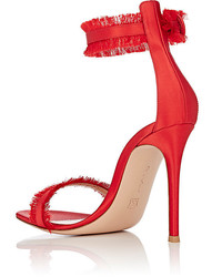 Gianvito Rossi Fringed Caribe Satin Ankle Strap Sandals