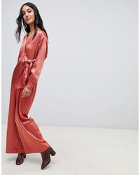 LOST INK Wrap Front Plunge Jumpsuit In Satin
