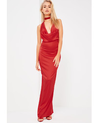 Missguided Galore Red Satin Cowl Neck Maxi Dress