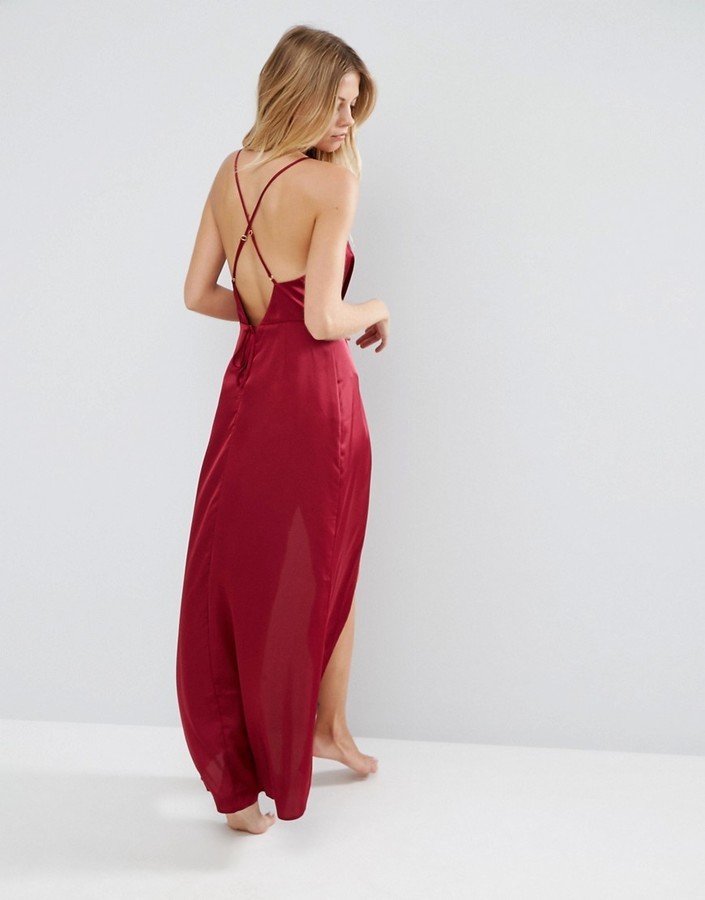 Asos Pleat Side Satin Maxi Slip 45 Asos Lookastic 