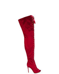 Red Satin Over The Knee Boots