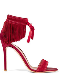 Gianvito Rossi Fringed Satin Sandals Red