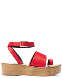 Tibi Janie Satin Platform Sandals Crimson